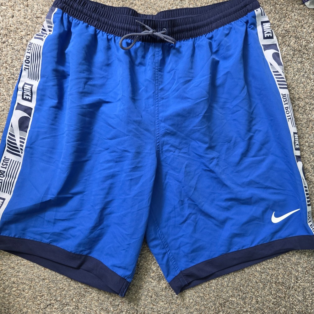 Nike Swim Trunks Mens XL Blue Just Do It Tape Logo Board Shorts Mesh Lined
